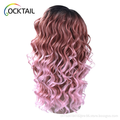Japanese fiber three tone color 1b pink C side part curly lace front wig